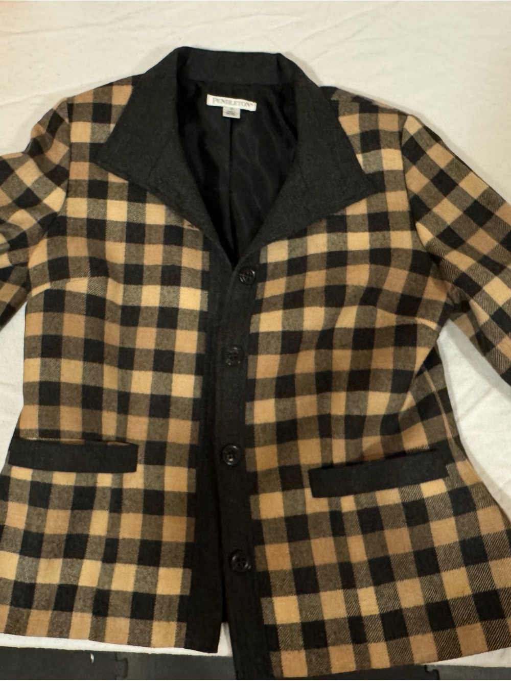 Pendleton Black & Tan Plaid Wool Blazer